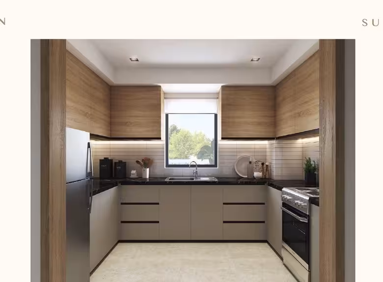 Modern kitchen with wooden cabinets and sleek appliances.