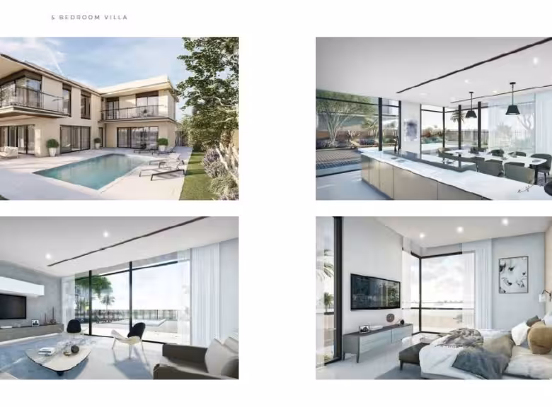 Modern five-bedroom villa with pool and luxurious interiors.