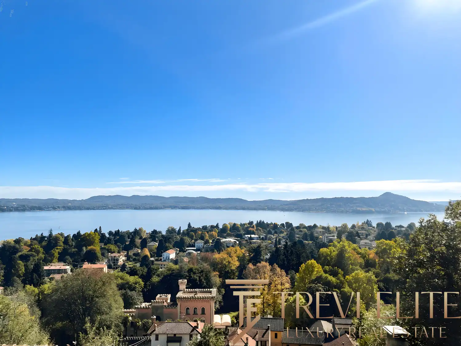 Scenic view of Lake Maggiore from the villa’s elevated hill position.